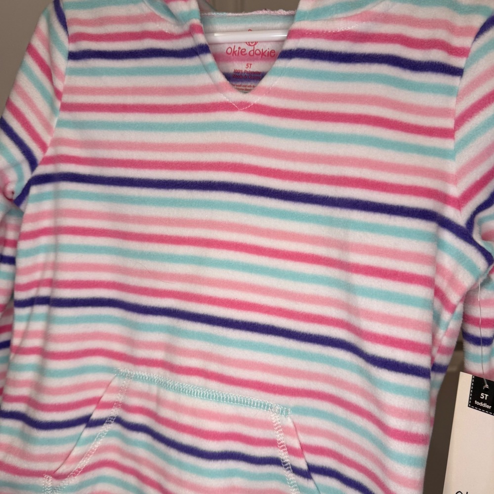 Okie Dokie Toddler Girls Pink Purple Striped Fleece Hoodie Pullover Size 5T NWT - Picture 5 of 5